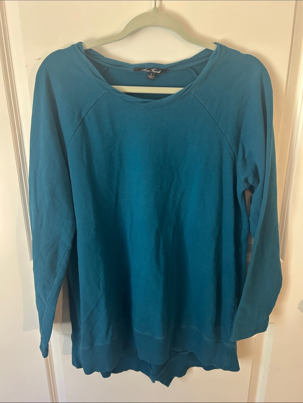 Anne French Teal Long-Sleeve Crewneck Sweatshirt